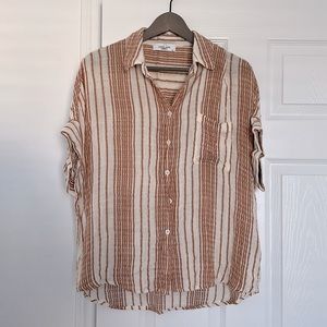CJLA striped button up top, burnt orange/rust and ivory/cream